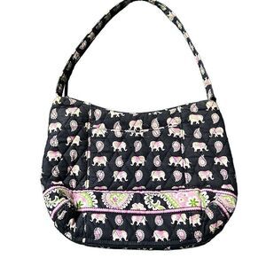 Vera Bradley Women's Black Pink Elephants Purse Sherry Tote Bag